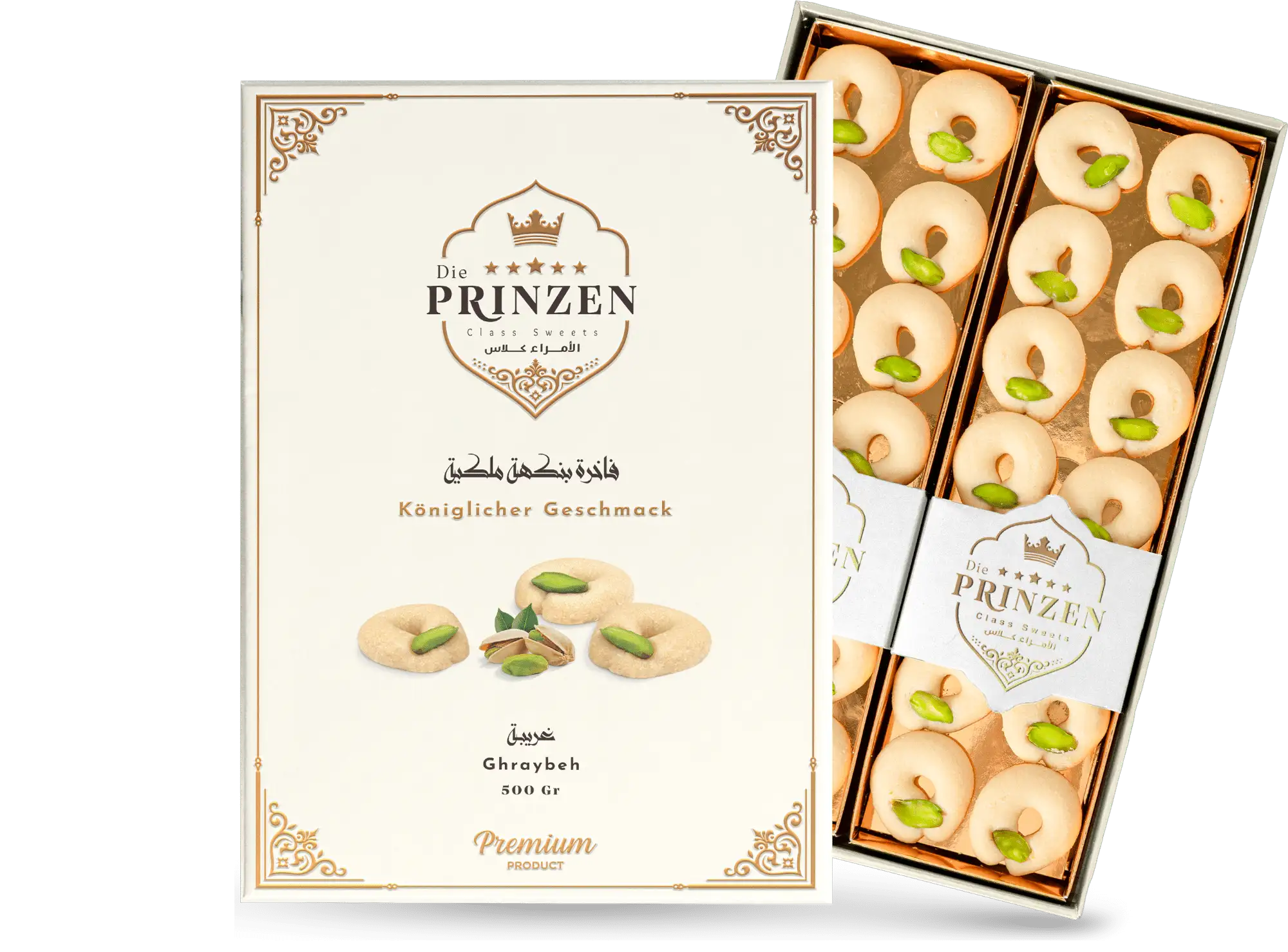 Pistazien-Ghraybeh-500g.png Pistazien Ghraybeh – zartes orientalisches Buttergebäck mit Pistazien