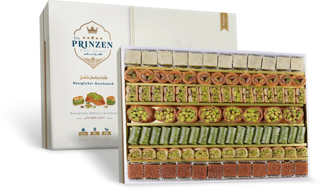 The Prinzen Premium Box Baklava 1000g – Halal sweets, exquisite baklava selection with pistachios and cashews, oriental specialty | حلويات الأمراء بقلاوة علبة فاخرة ١٠٠٠ غرام – حلويات حلال مع الفستق والكاجو