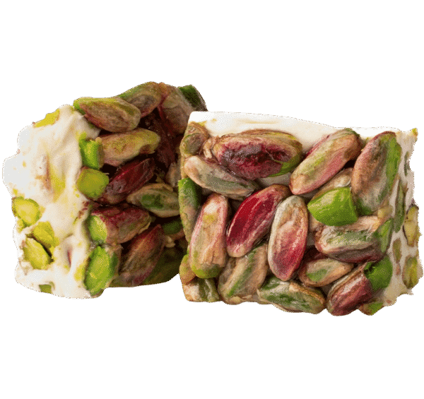 نوغا بيضاء بالفستق الحلبي الاكسترا Weiße Nougat mit Pistazien – klassische orientalische Süßigkeit