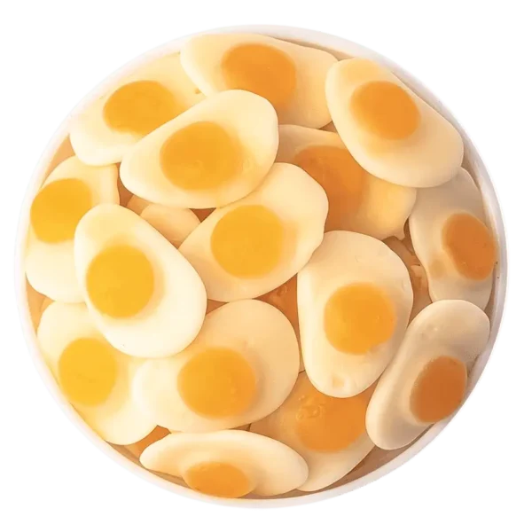 Süße Eier-Fruchtgummi – halal Gummibonbons in Spiegelei-Optik