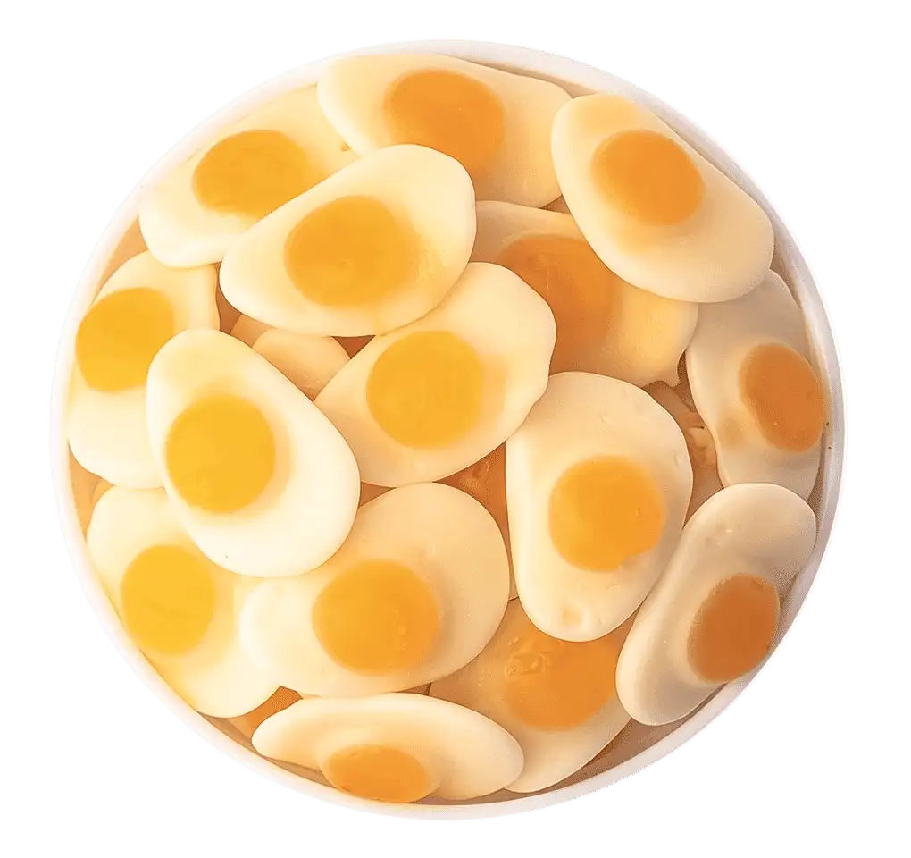Süße Eier-Fruchtgummi – halal Süße Eier-Fruchtgummi – halal Gummibonbons in Spiegelei-Optik